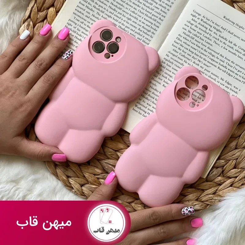 قاب موبایل خرس مینیمال پاستیلی سیلیکونی صورتی