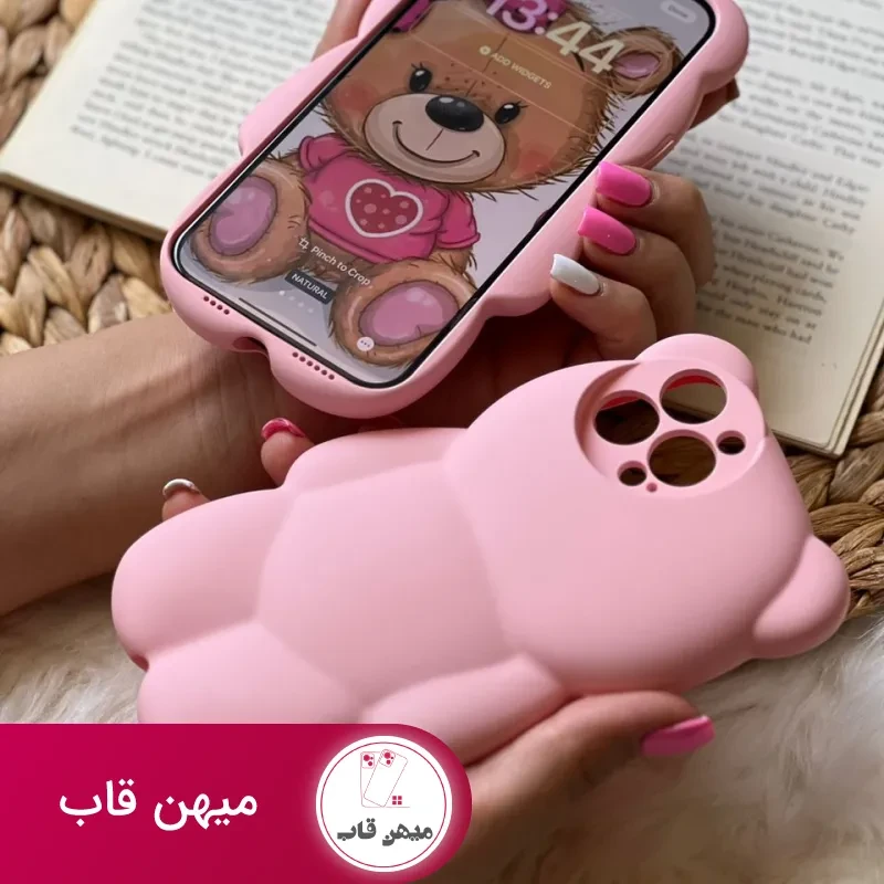 قاب موبایل خرس مینیمال پاستیلی سیلیکونی صورتی