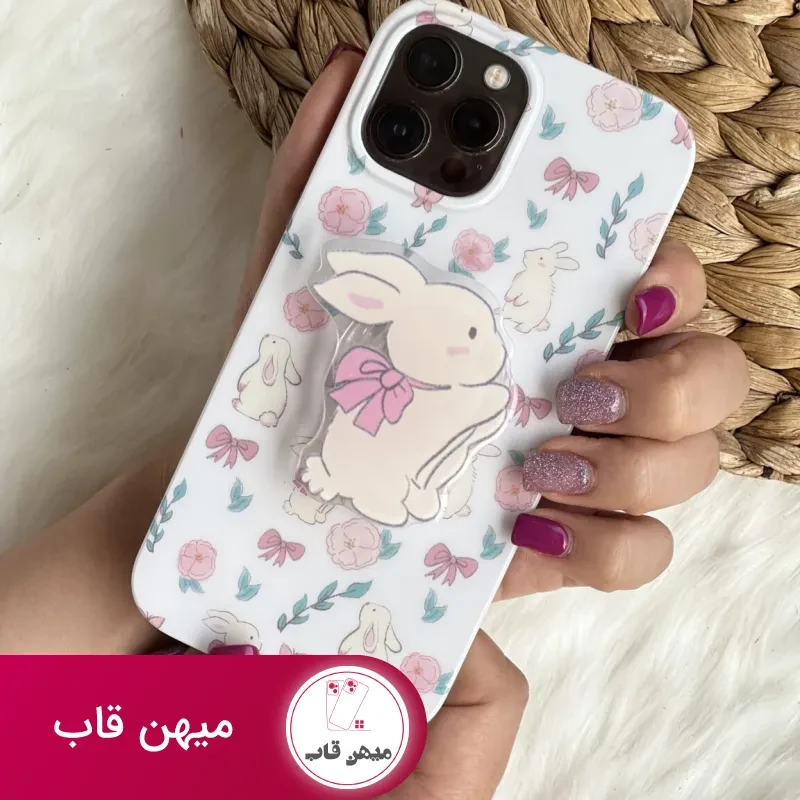 قاب موبایل آیفون خرگوش پاپیون دار + پاپسوکت ست