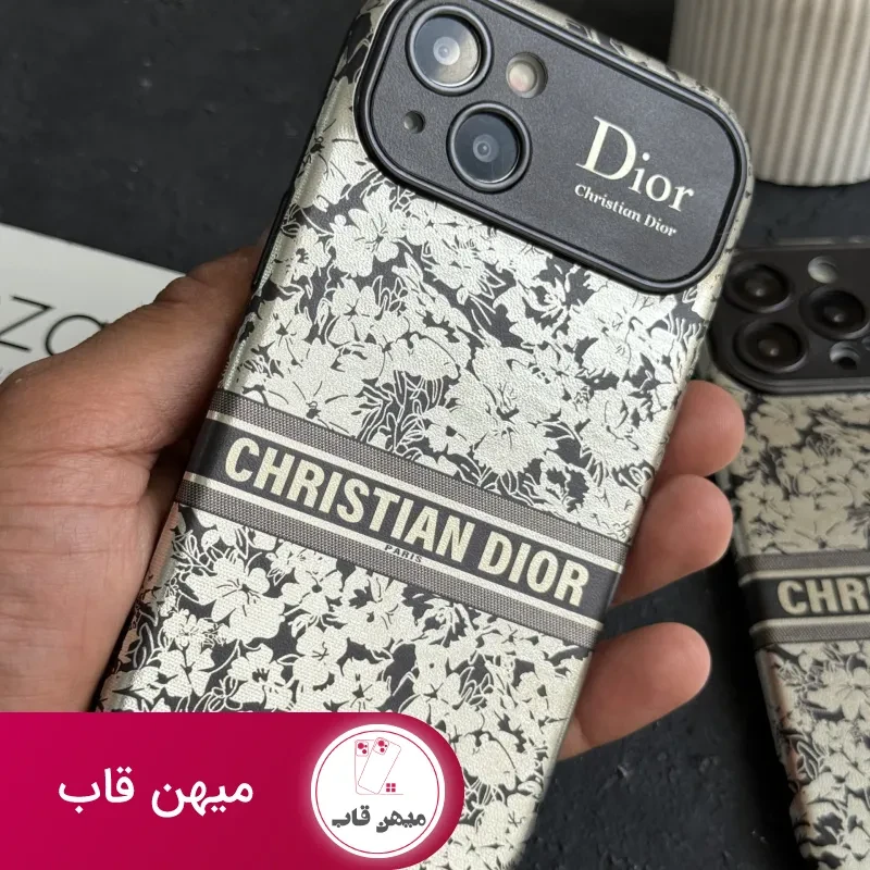 قاب موبایل آیفون دیور گلدار نقره ای محافظ لنزدار