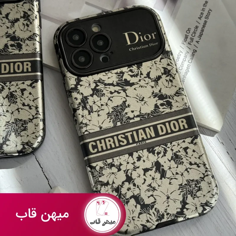 قاب موبایل آیفون دیور گلدار نقره ای محافظ لنزدار