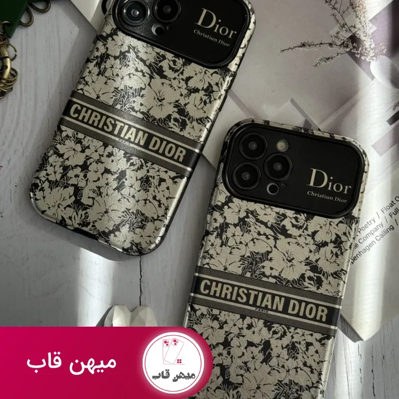 قاب موبایل آیفون دیور گلدار نقره ای محافظ لنزدار