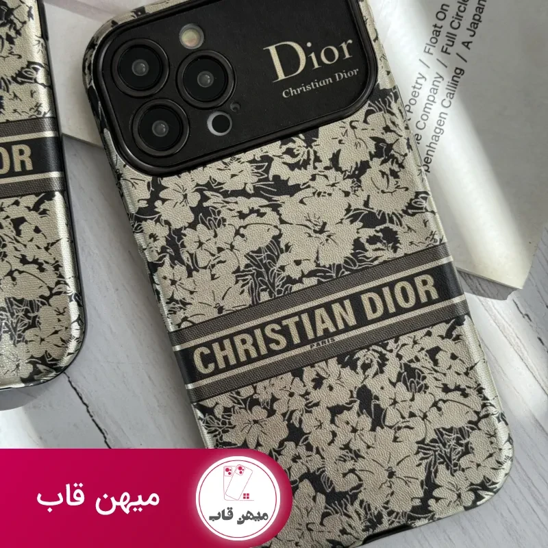 قاب موبایل آیفون دیور گلدار نقره ای محافظ لنزدار