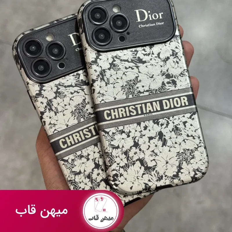 قاب موبایل آیفون دیور گلدار نقره ای محافظ لنزدار