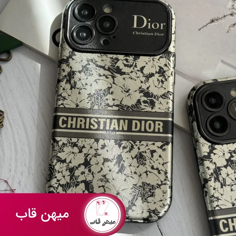 قاب موبایل آیفون دیور گلدار نقره ای محافظ لنزدار