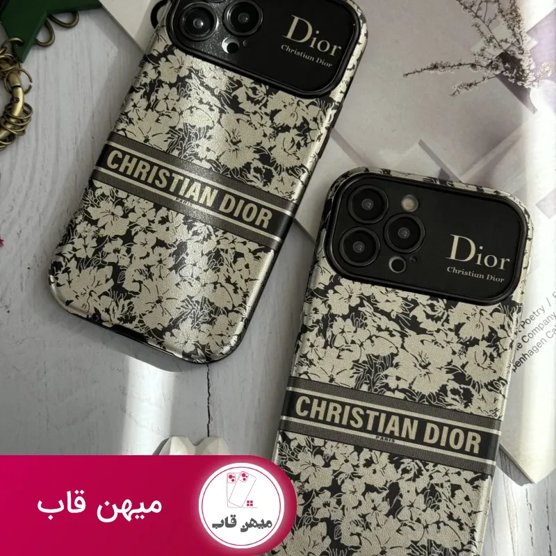 قاب موبایل آیفون دیور گلدار نقره ای محافظ لنزدار