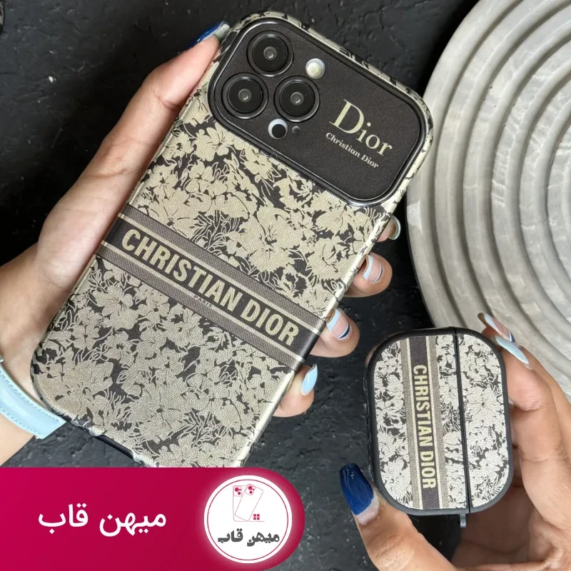 قاب موبایل آیفون دیور گلدار نقره ای محافظ لنزدار