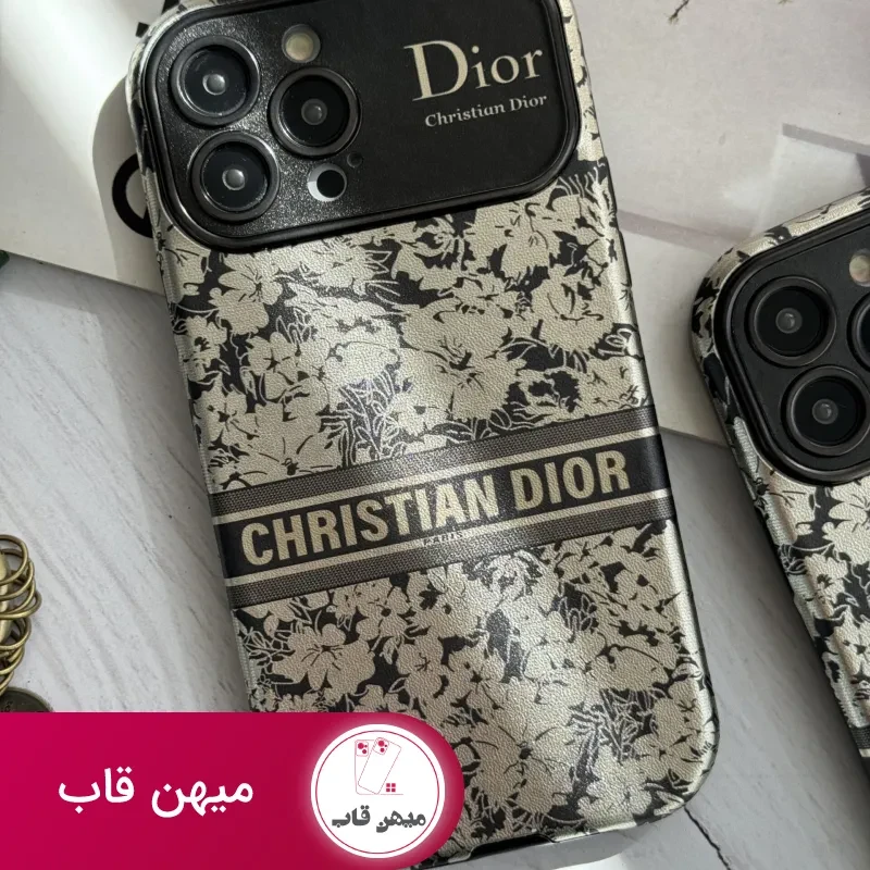 قاب موبایل آیفون دیور گلدار نقره ای محافظ لنزدار