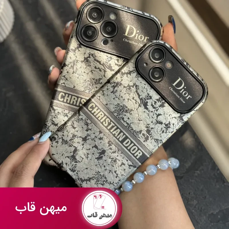 قاب موبایل آیفون دیور گلدار نقره ای محافظ لنزدار