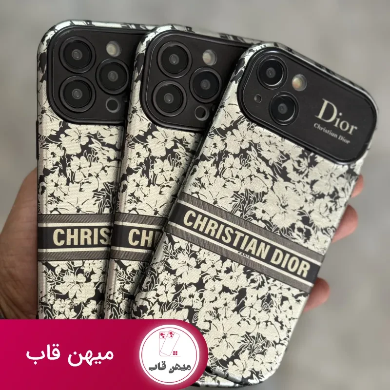 قاب موبایل آیفون دیور گلدار نقره ای محافظ لنزدار