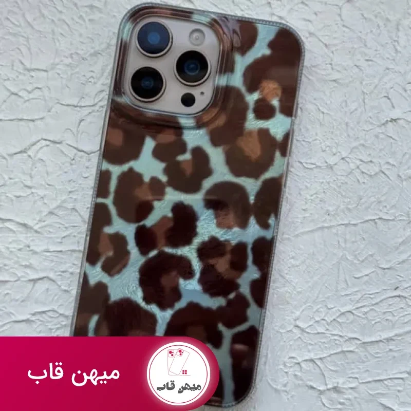 قاب آیفون صدفی پلنگی آبی