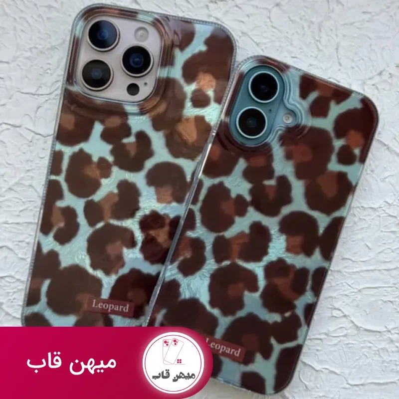 قاب آیفون صدفی پلنگی آبی