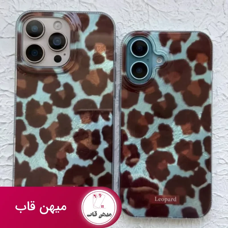 قاب آیفون صدفی پلنگی آبی