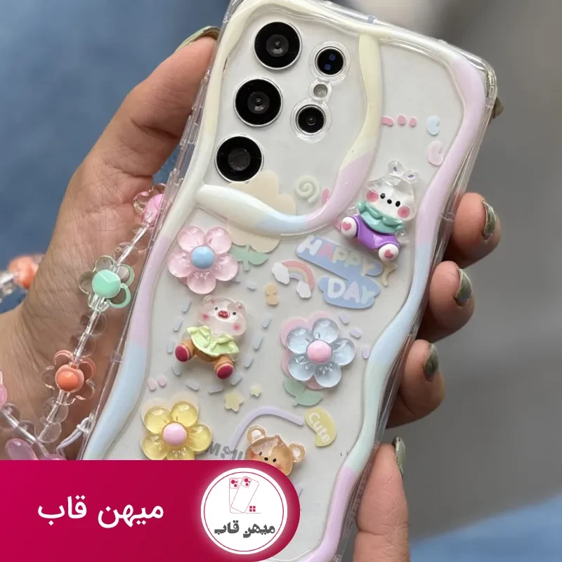 قاب موبایل سامسونگ – آیفون خرگوش و خرس بامزی + بندست بابونه