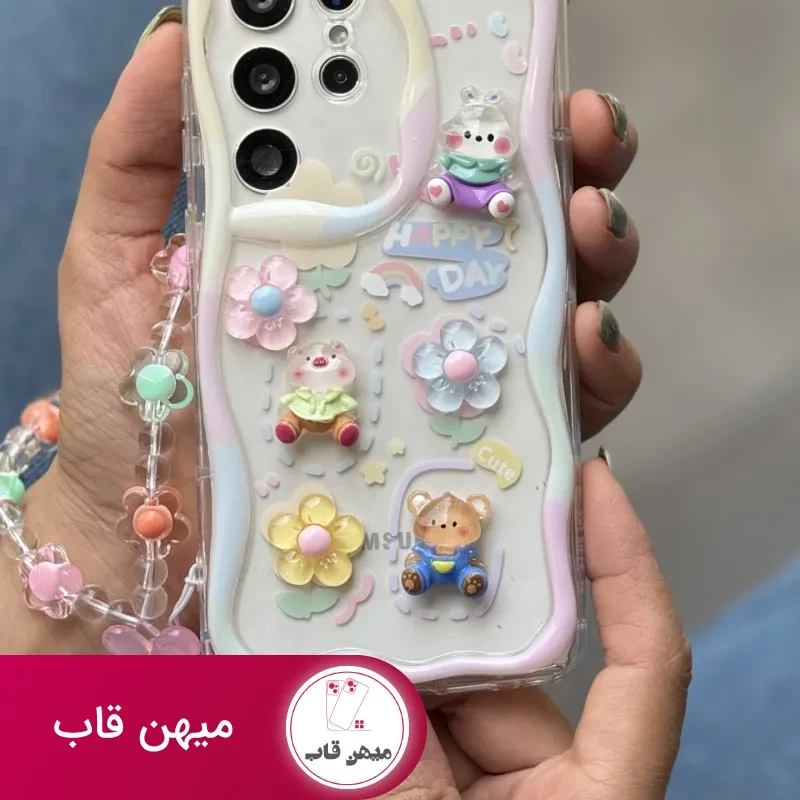 قاب موبایل سامسونگ – آیفون خرگوش و خرس بامزی + بندست بابونه