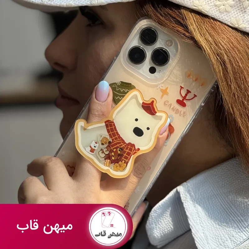 قاب موبایل آیفون کندل کریسمس سگ پاپی + پاپسوکت متحرک