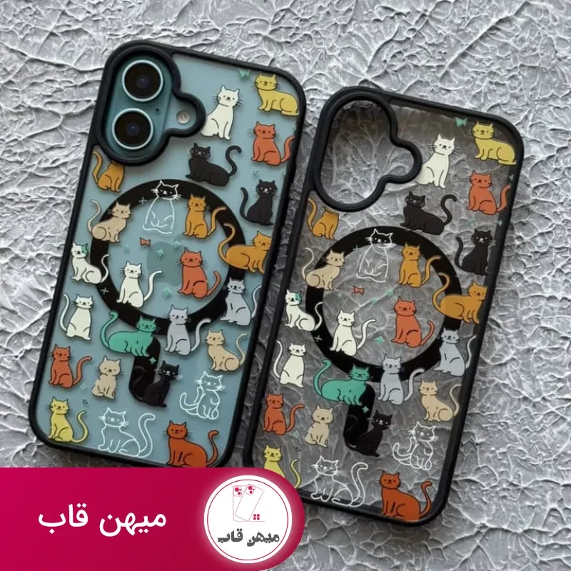 قاب گوشی آیفون گربه های رنگی مگ سیف دار
