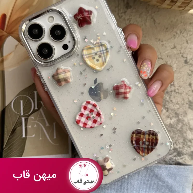 قاب گوشی آیفون ستاره و دکمه قلبی شفاف