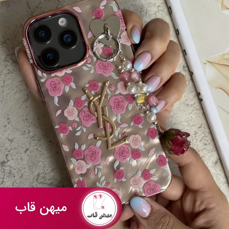 قاب موبایل سن لورن شکوفه گل رز + آویز گل رز