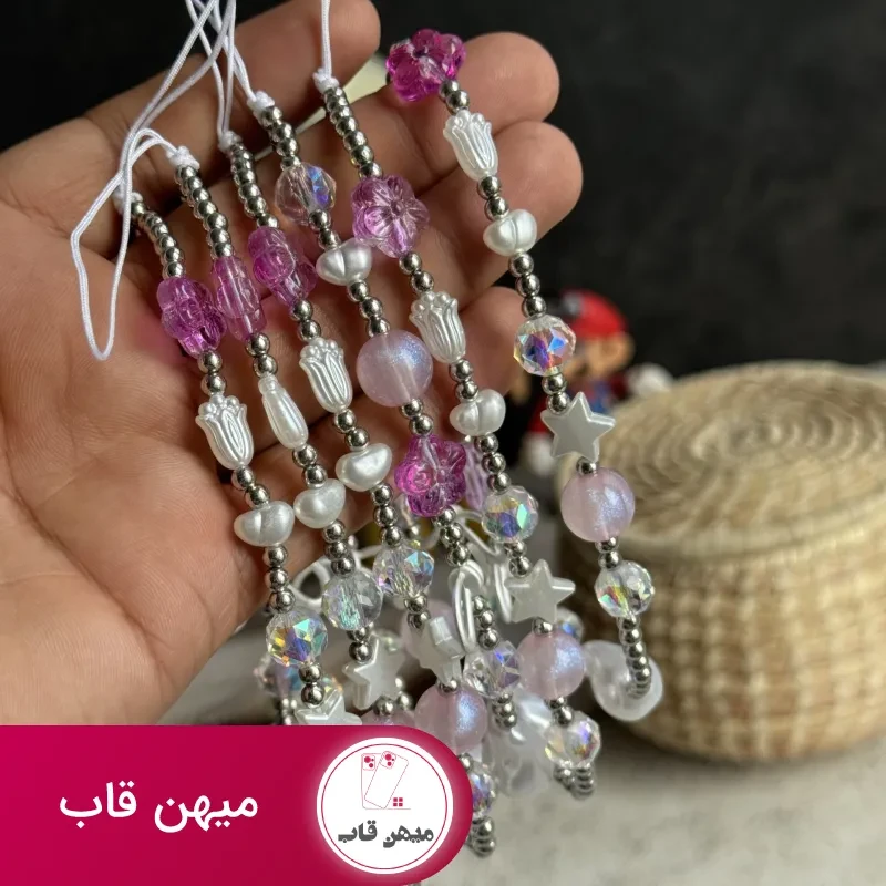 بند و آویز گل رز صورتی و پاپیون