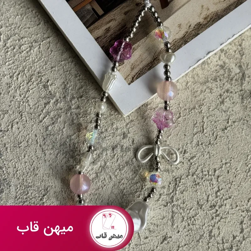 بند و آویز گل رز صورتی و پاپیون