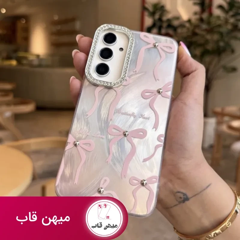 قاب گوشی Pink ribbon روبان صورتی نگین دار