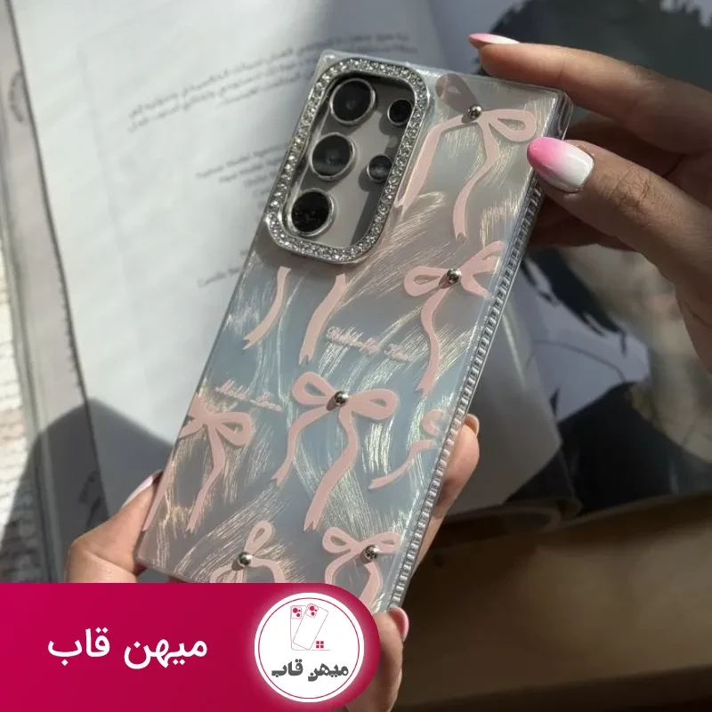 قاب گوشی Pink ribbon روبان صورتی نگین دار