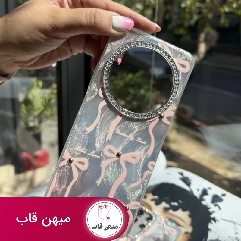 قاب گوشی Pink ribbon روبان صورتی نگین دار
