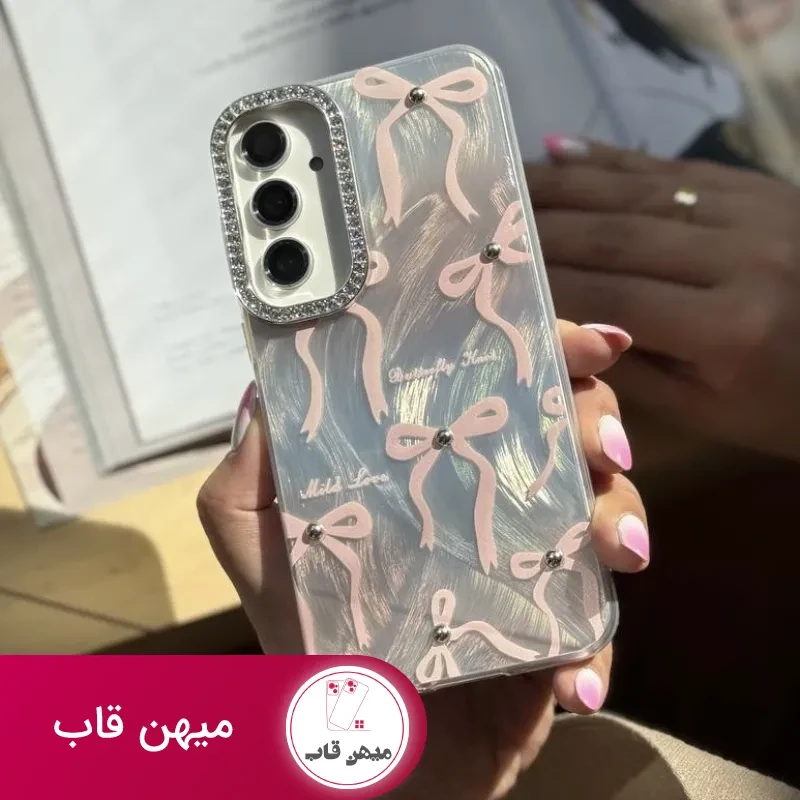قاب گوشی Pink ribbon روبان صورتی نگین دار