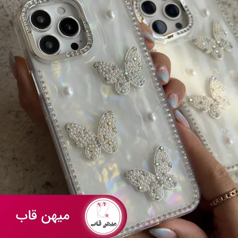 قاب موبایل آیفون سه پروانه دور نگین