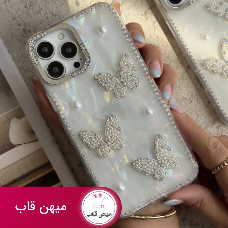 قاب موبایل آیفون سه پروانه دور نگین