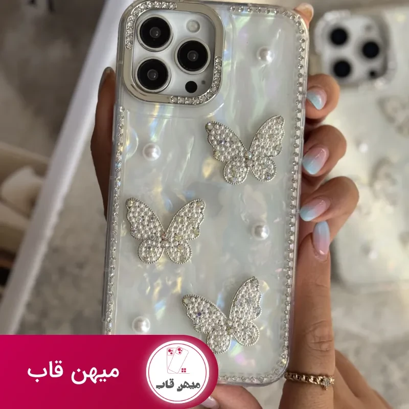 قاب موبایل آیفون سه پروانه دور نگین