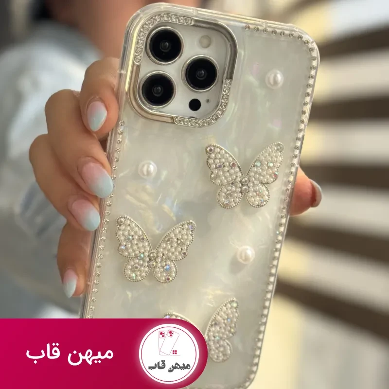 قاب موبایل آیفون سه پروانه دور نگین