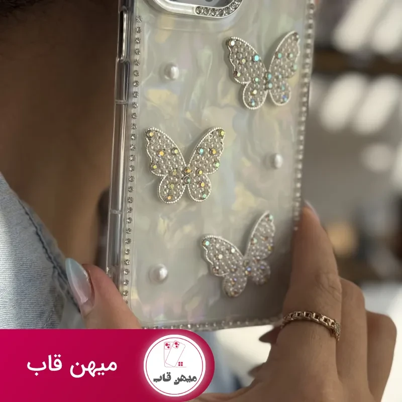 قاب موبایل آیفون سه پروانه دور نگین