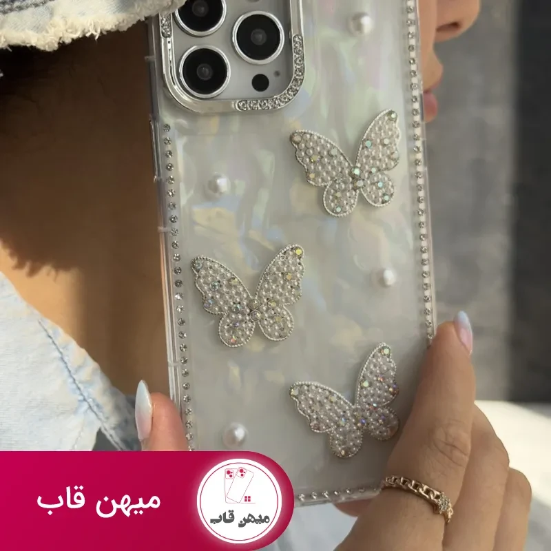 قاب موبایل آیفون سه پروانه دور نگین