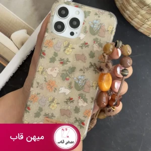 قاب موبایل آیفون خرگوش باغ جادویی + بندست مخملی