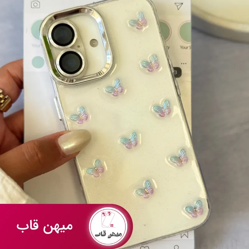 قاب پروانه رنگی زمینه شاینی