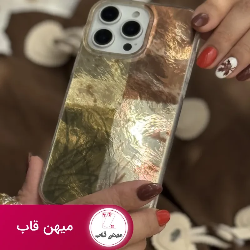 قاب موبایل آیفون براش پروانه طلایی + بندست پاپیون