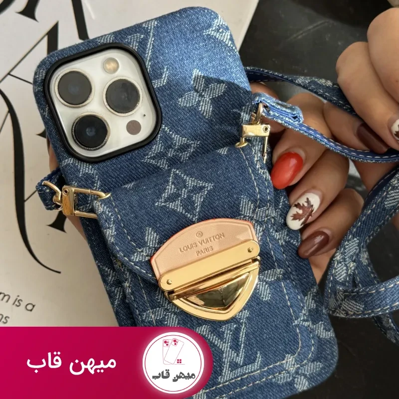قاب موبایل آیفون لویی ویتون جین استایل جاکارتی دار + بندست