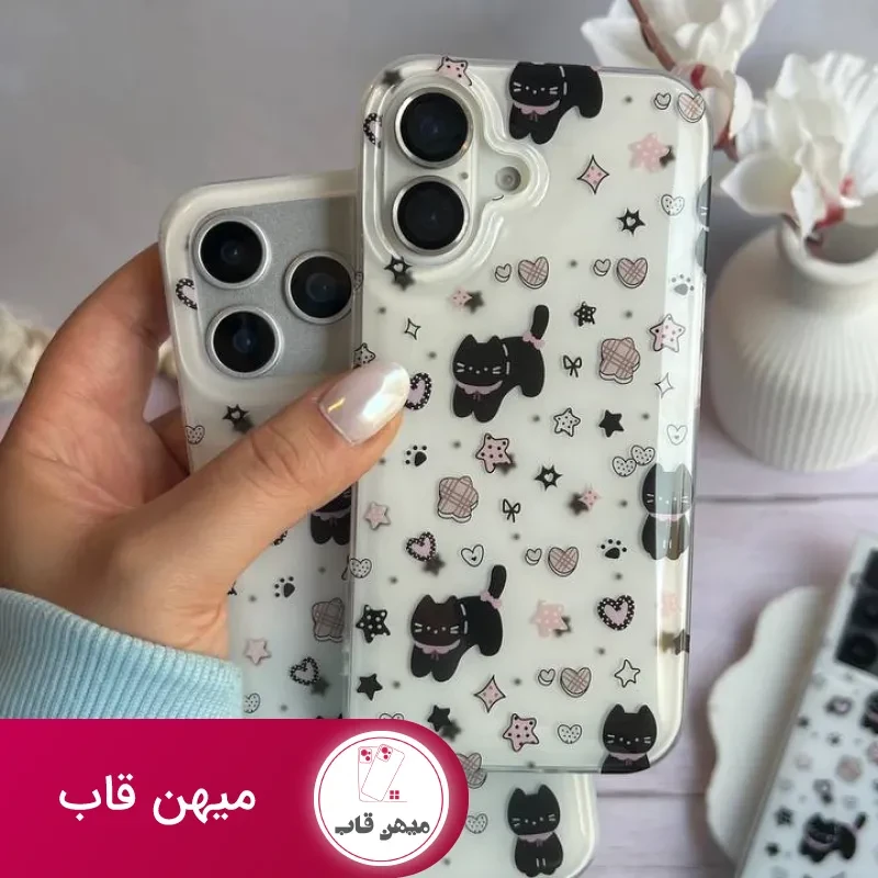 قاب گوشی فانتزی دخترانه گربه قلبی