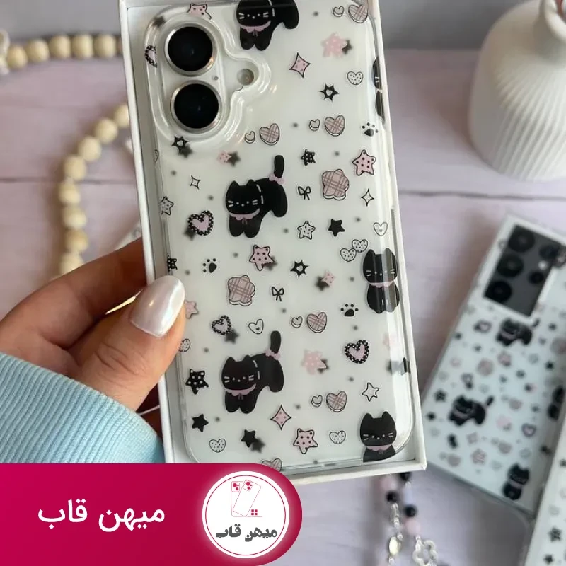 قاب گوشی فانتزی دخترانه گربه قلبی
