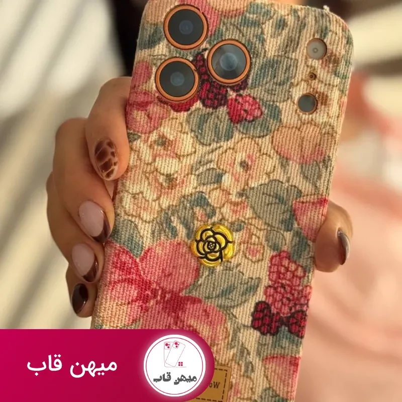 قاب موبایل آیفون گوچی فلاور کبریتی پارچه ای