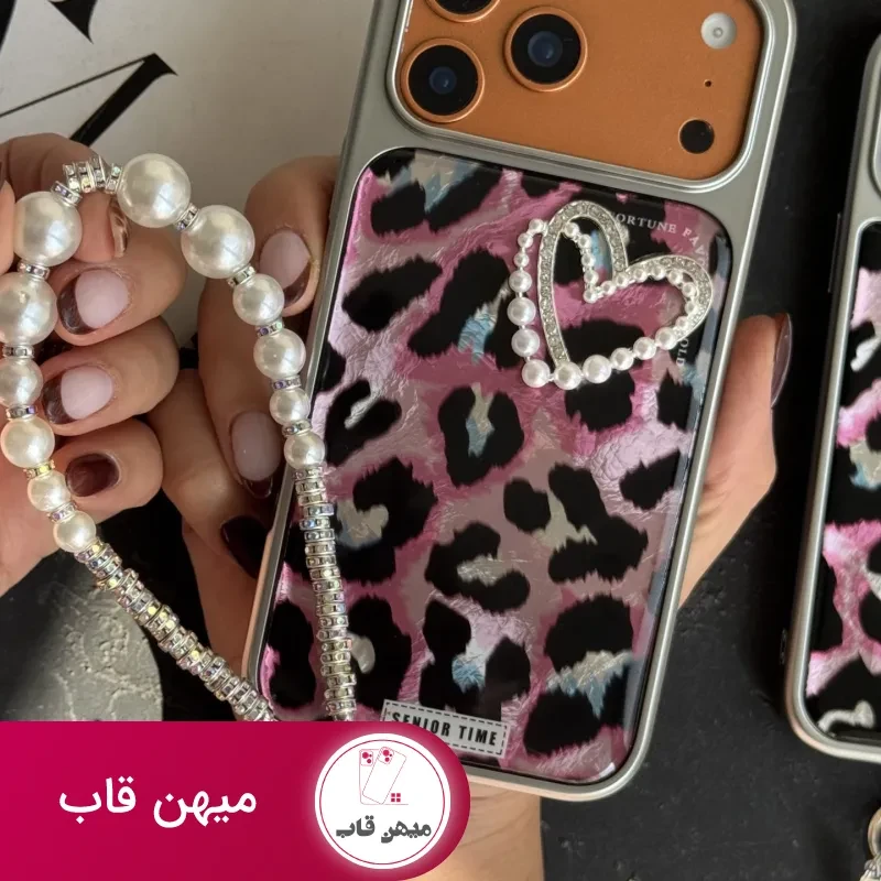 قاب موبایل آیفون سینیور تایم قلب صورتی + بندست