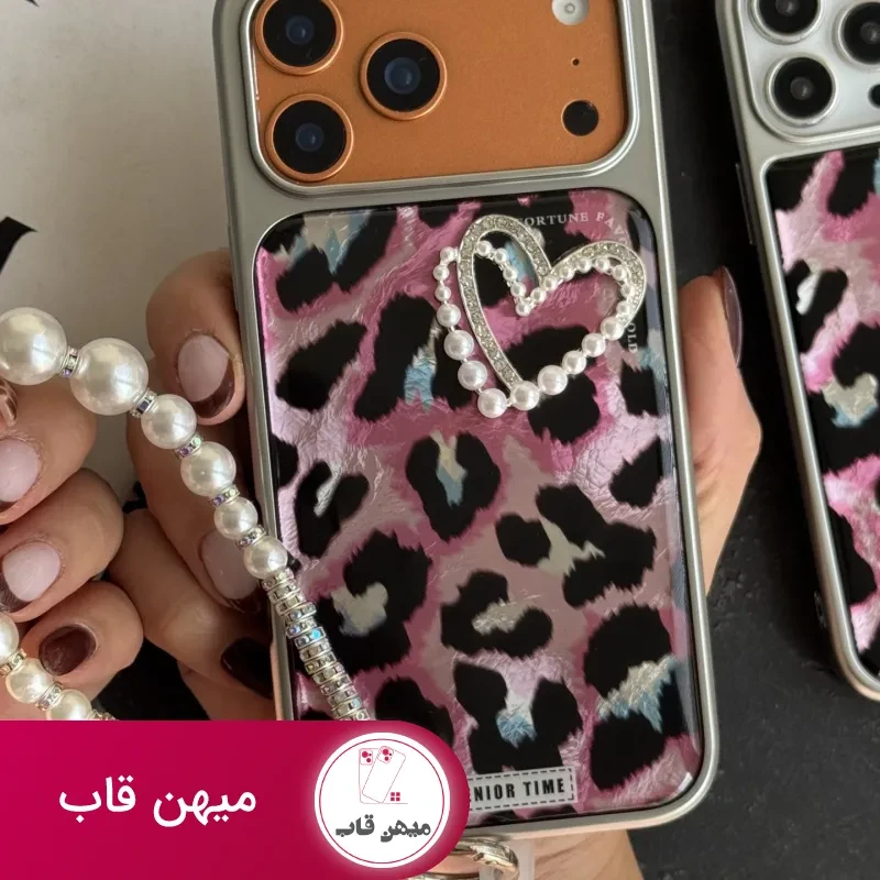 قاب موبایل آیفون سینیور تایم قلب صورتی + بندست