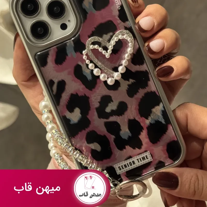 قاب موبایل آیفون سینیور تایم قلب صورتی + بندست