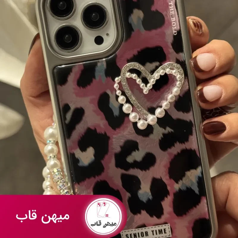 قاب موبایل آیفون سینیور تایم قلب صورتی + بندست