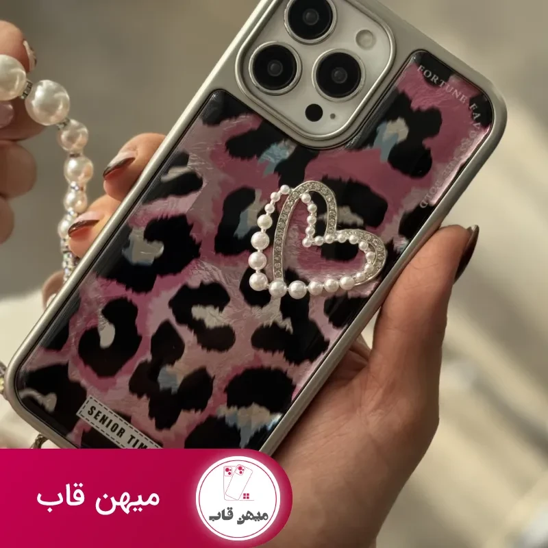 قاب موبایل آیفون سینیور تایم قلب صورتی + بندست