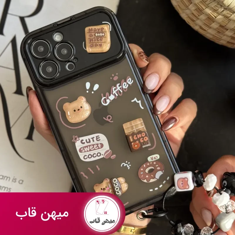 قاب موبایل آیفون خرس چوکوبوبو کافی دونات + بند جیگولی