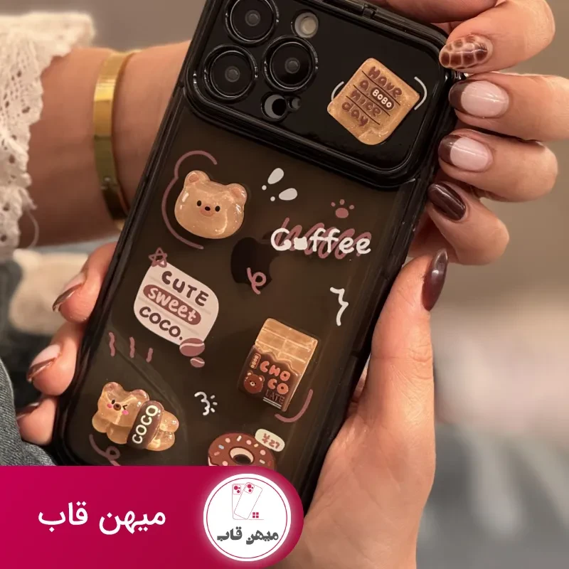 قاب موبایل آیفون خرس چوکوبوبو کافی دونات + بند جیگولی