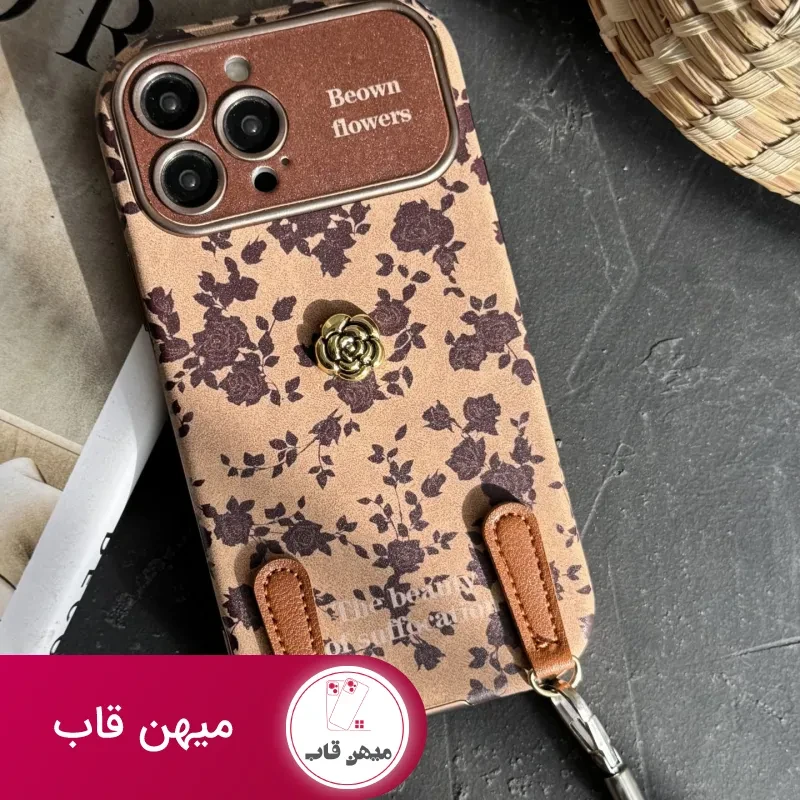 قاب موبایل آیفون گل و برگ پاییزی + بندست